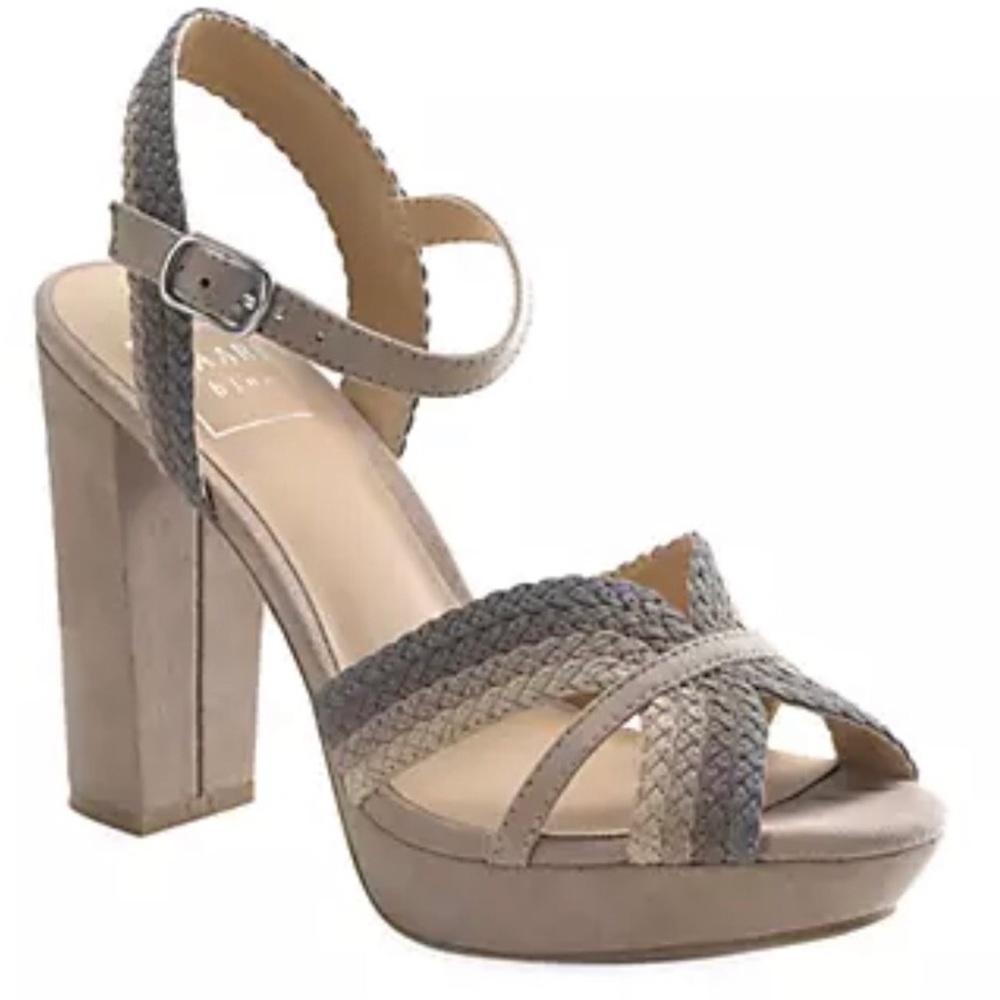 Kaari Blue Braided Strappy Block Heel Sandal in Taupe